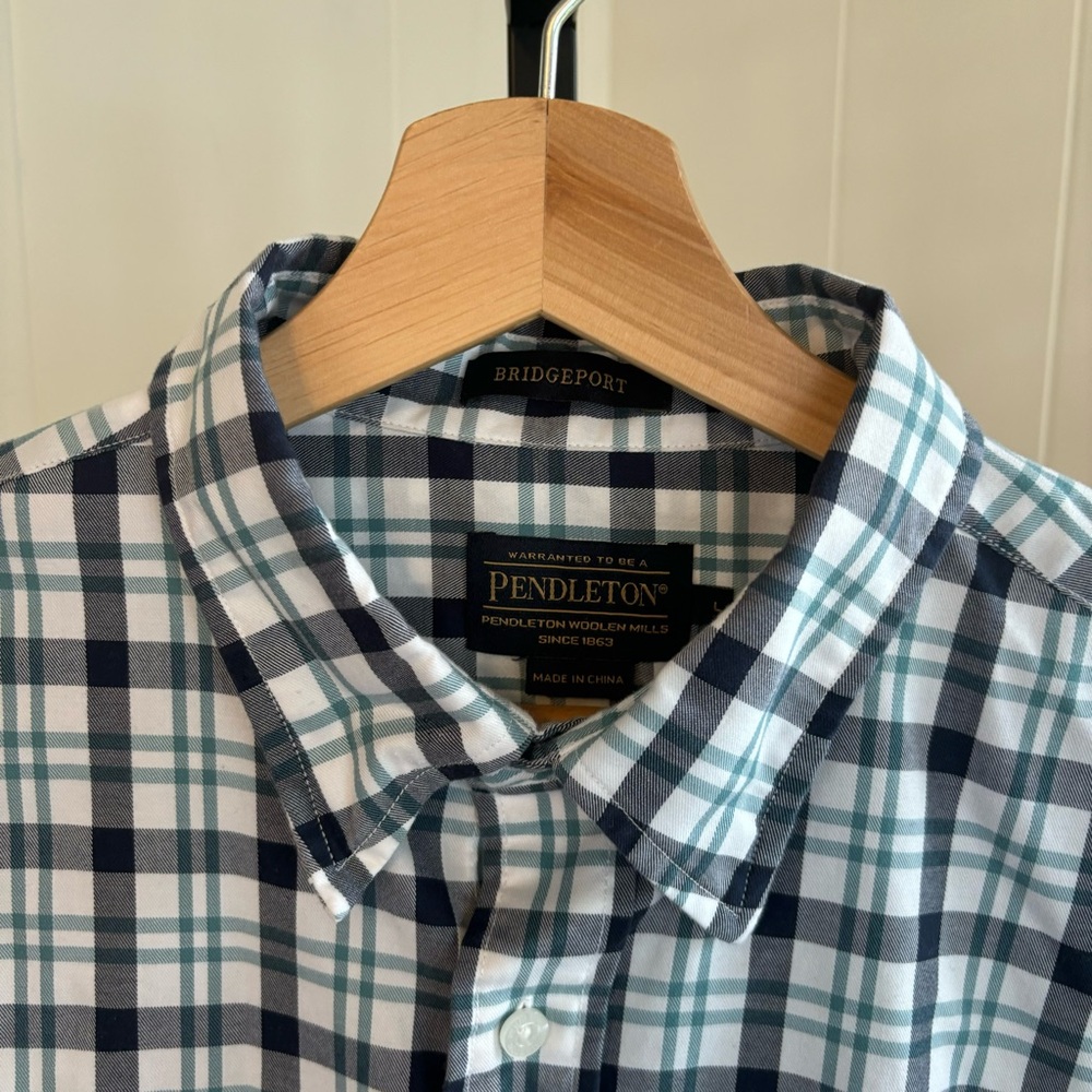 Pendleton Bridgeport Blue Plaid Cotton Long Sleeve Button Up Shirt Men’s Large
